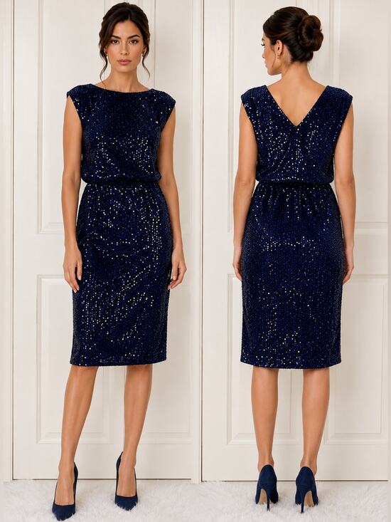 Maggy London Dresses & Skirts - NWT Maggy London Sequined Blouson Navy Blue Dress